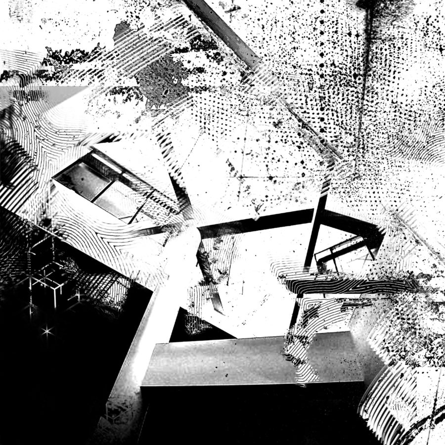 Black-and-white abstract album cover for Bisou Genou by frise lumière