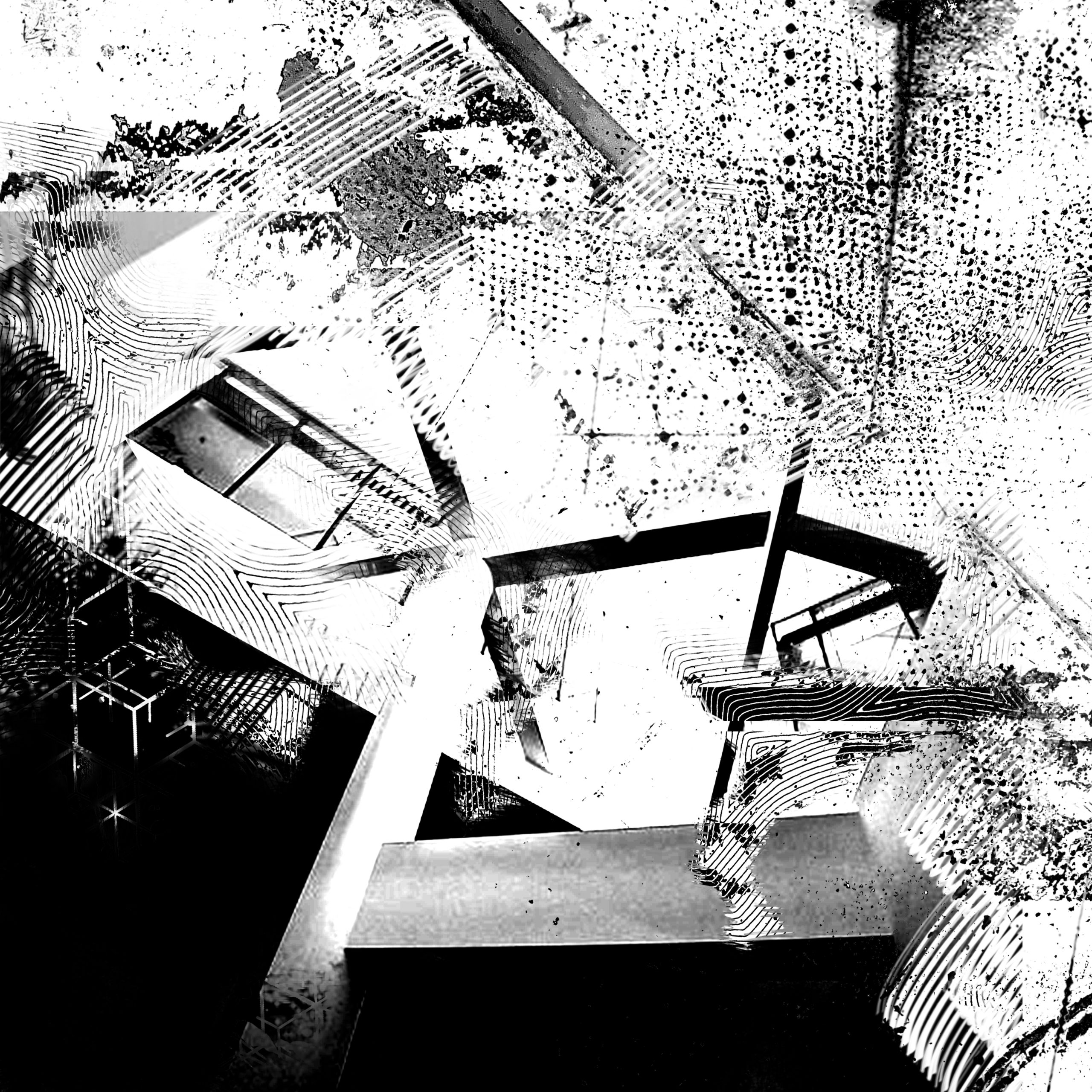 Black-and-white abstract album cover for Bisou Genou by frise lumière