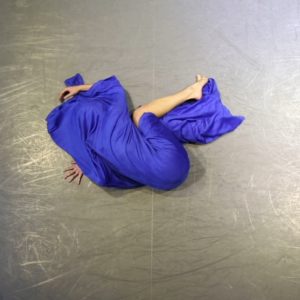 Susanne Döbel performing in Blue V2, filmed from above in a blue costume