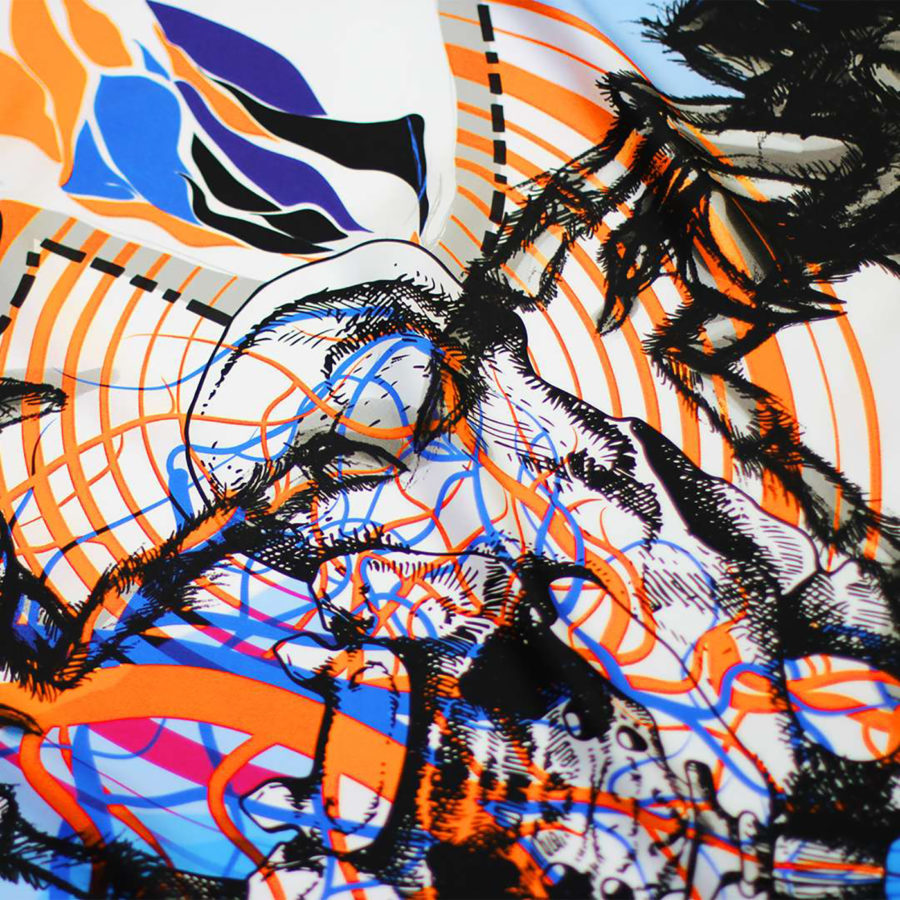 Colorful spider-inspired artwork for Mygalomorphae by frise lumière and Charlotte Bisi