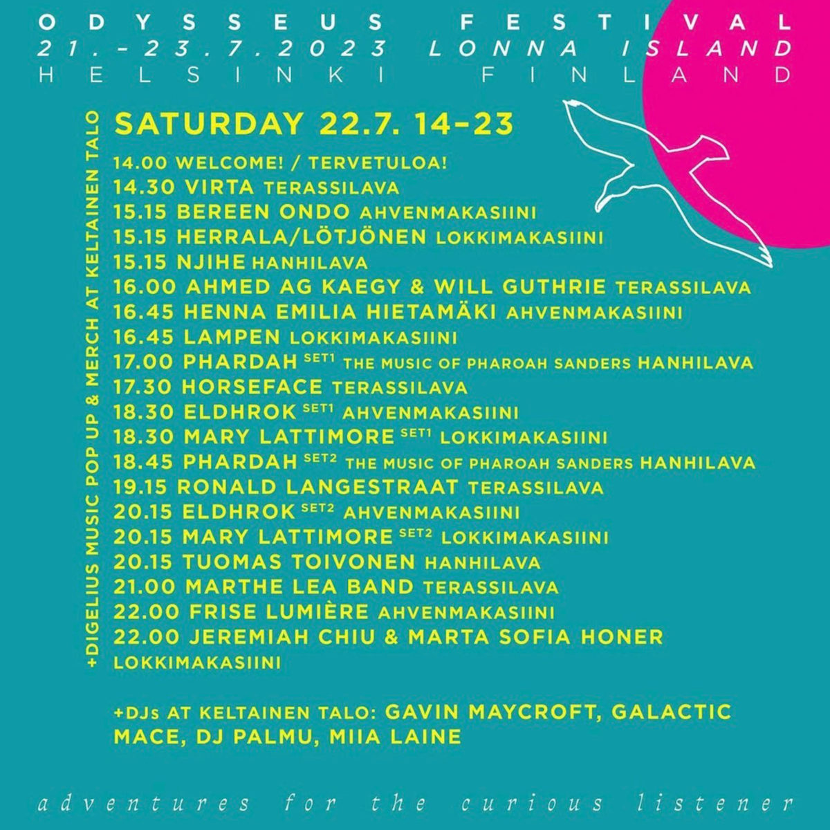 Odysseus Festival 2023 program featuring frise lumière on Lonna Island in Helsinki